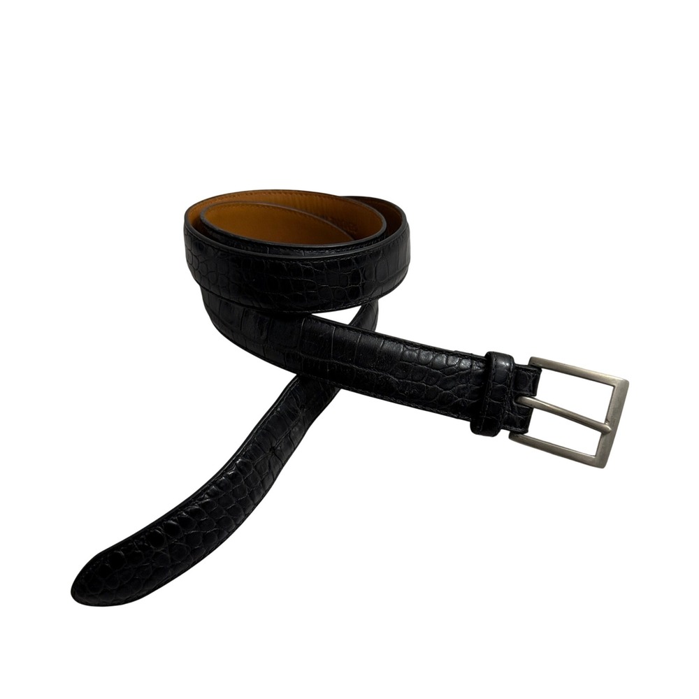 Polo Ralph Lauren Belt Mens Size 40 Black Croco Embossed Leather Silver Buckle